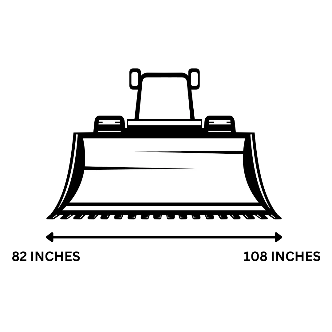 Full sized equipment bucket ideal for the use of the SLG 108VFRB Vibratory Screener Front view of a full sized equipment bucket measuring between 82 and 108 inches ideal for the use of the SLG 108VFRB Vibratory Screener