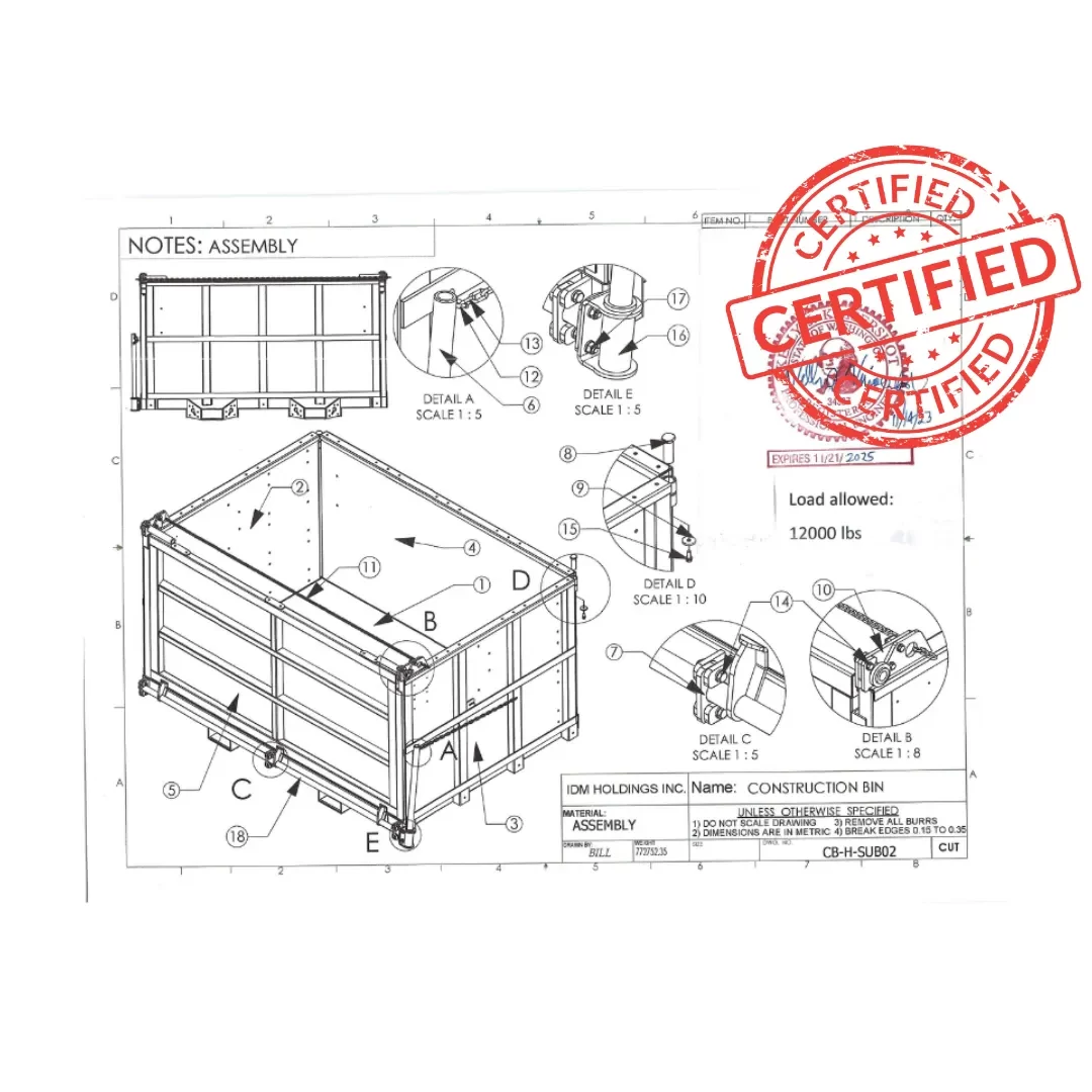 Certification image of DeSite TB 4.75 Yards Bin showing compliance with industry standards.